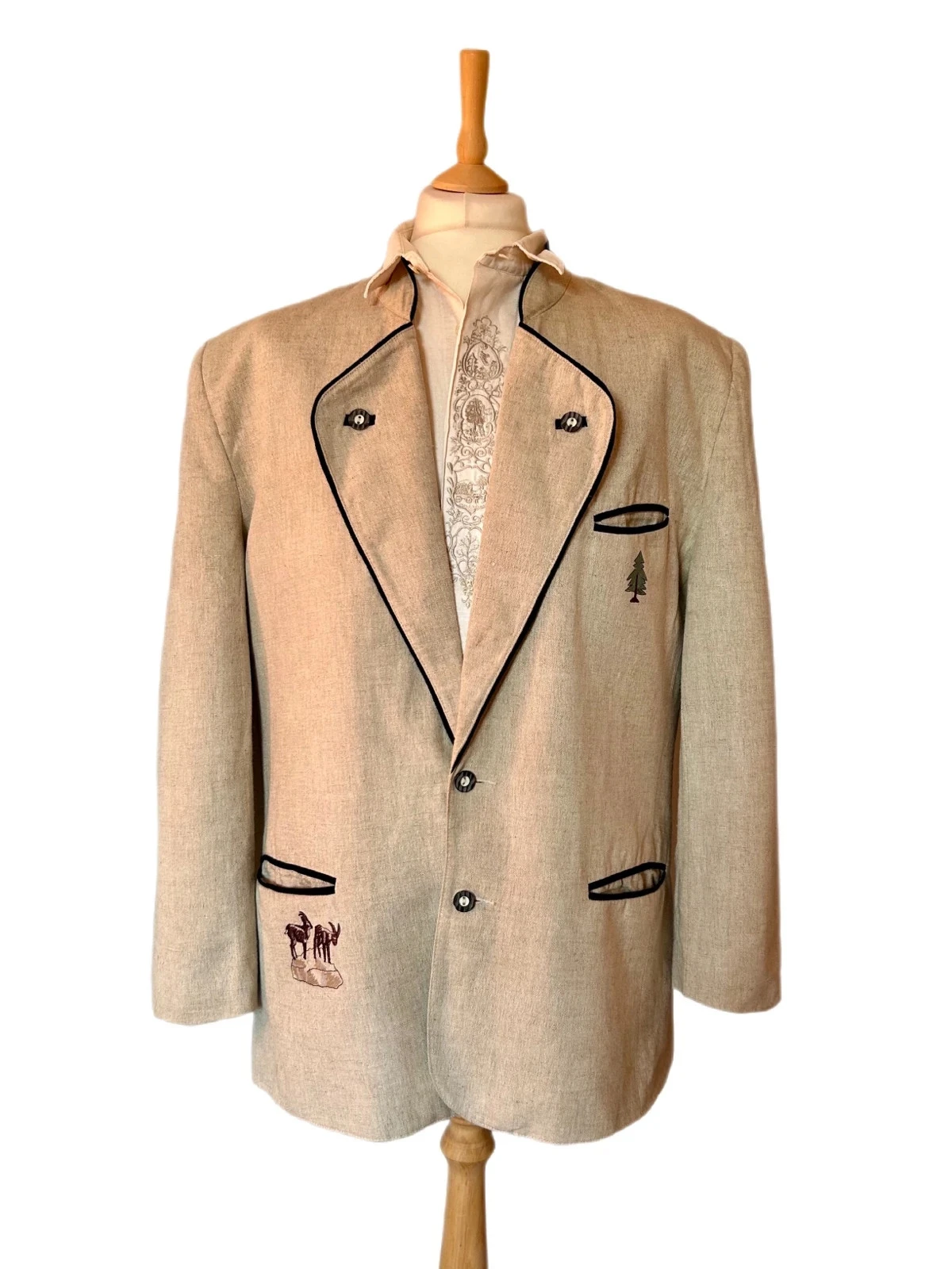 🌲🦌Blazer de linho austríaco Champêtre Cottagecore Oktoberfest Austrian Trachten jacket T.52🦌🌲 – photo 3